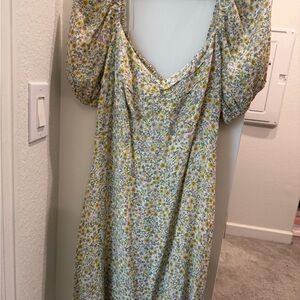 Elodie Floral Midi Dress - Yellow, Green & Cream